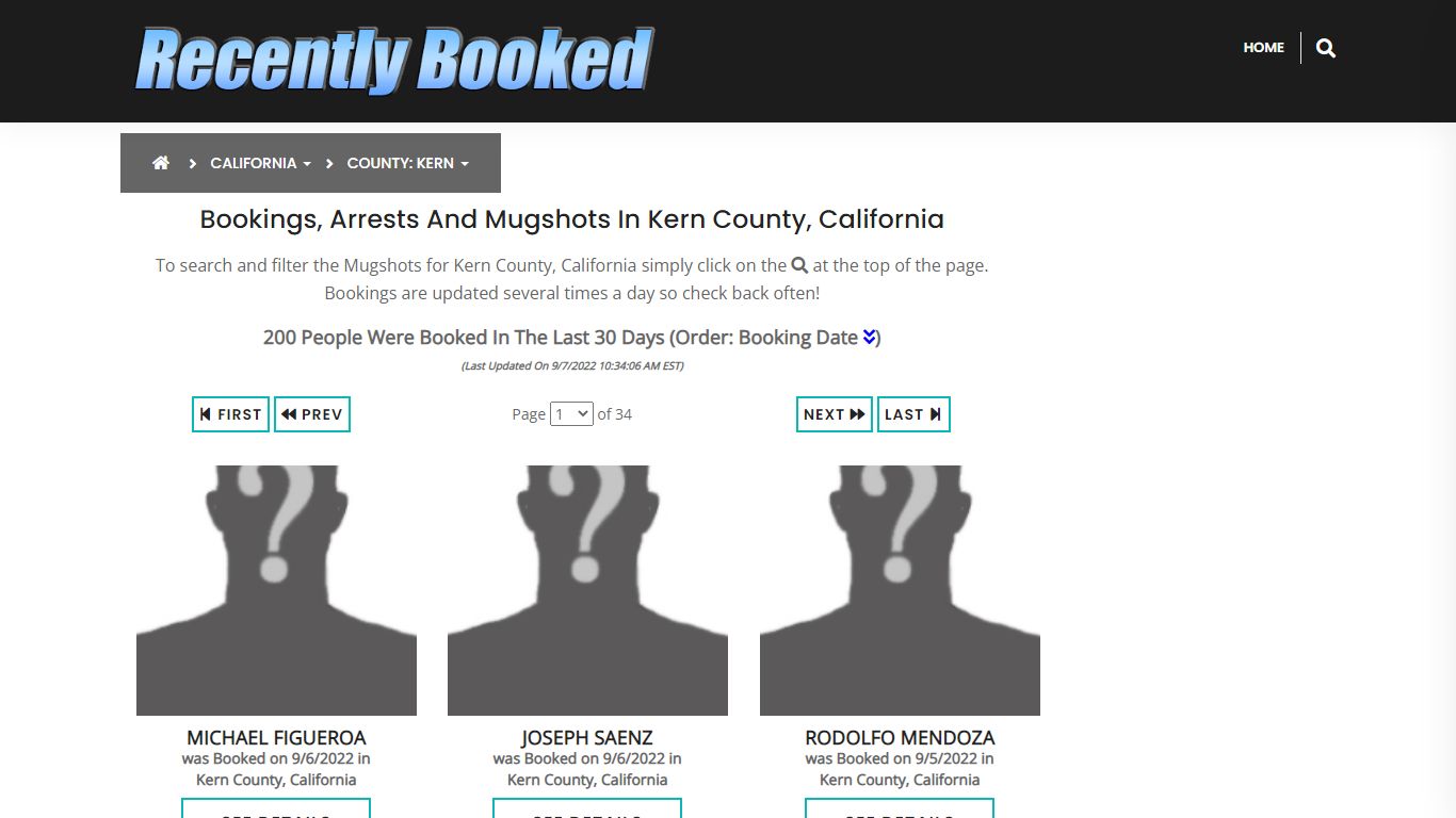 Recent bookings, Arrests, Mugshots in Kern County, California